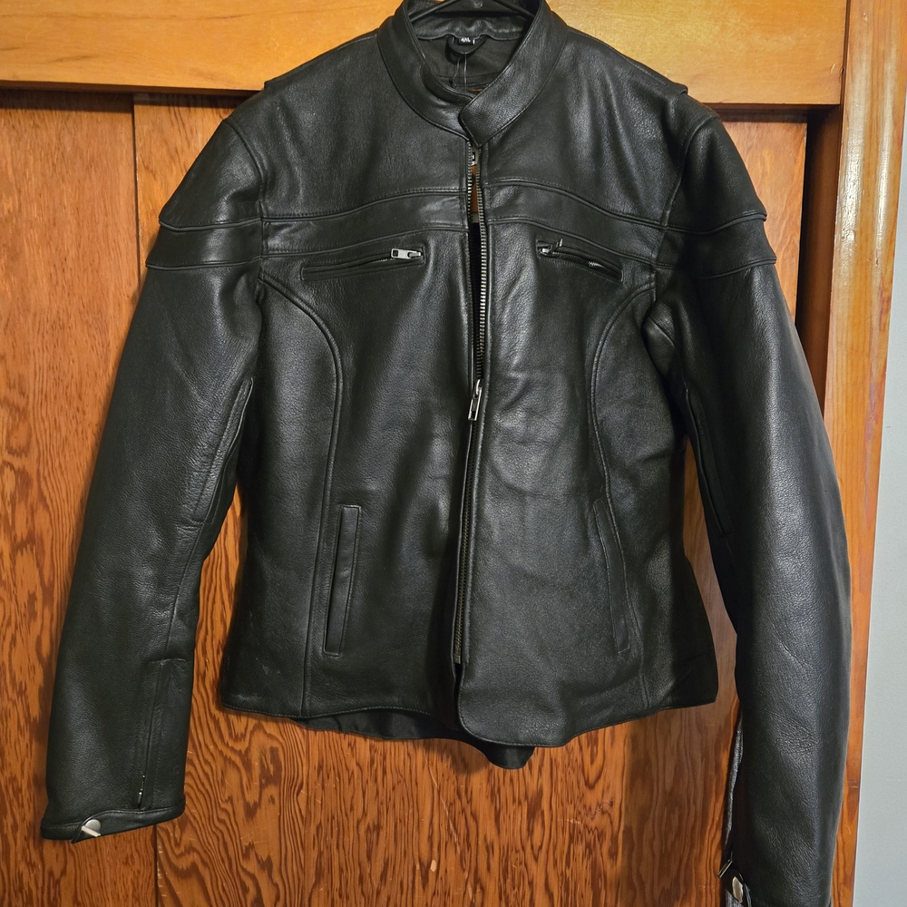 Black Leather Motorcycle Jacket with Stand-Up Collar